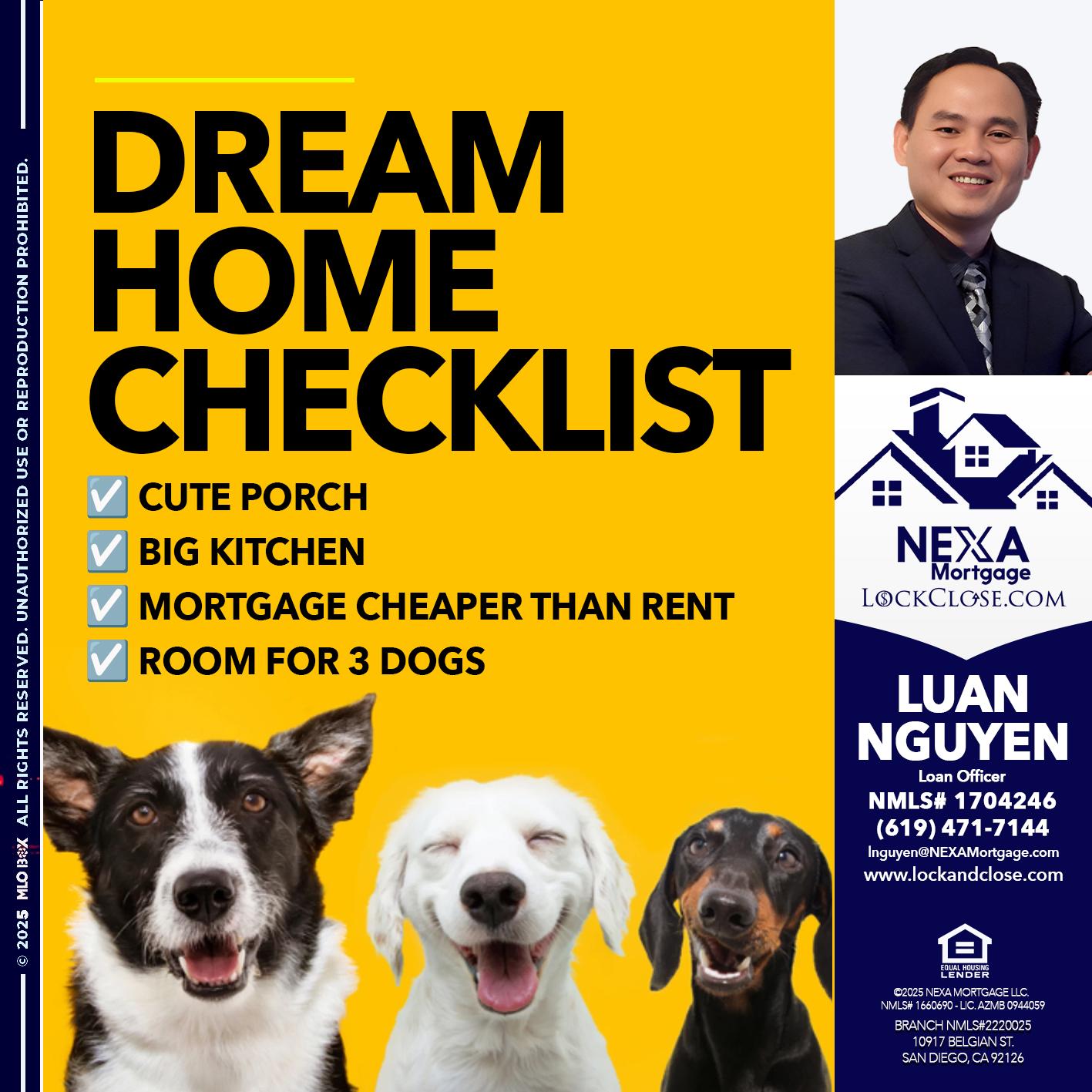 DREAM HOME CHEK LIST - Luan Nguyen -Loan Officer