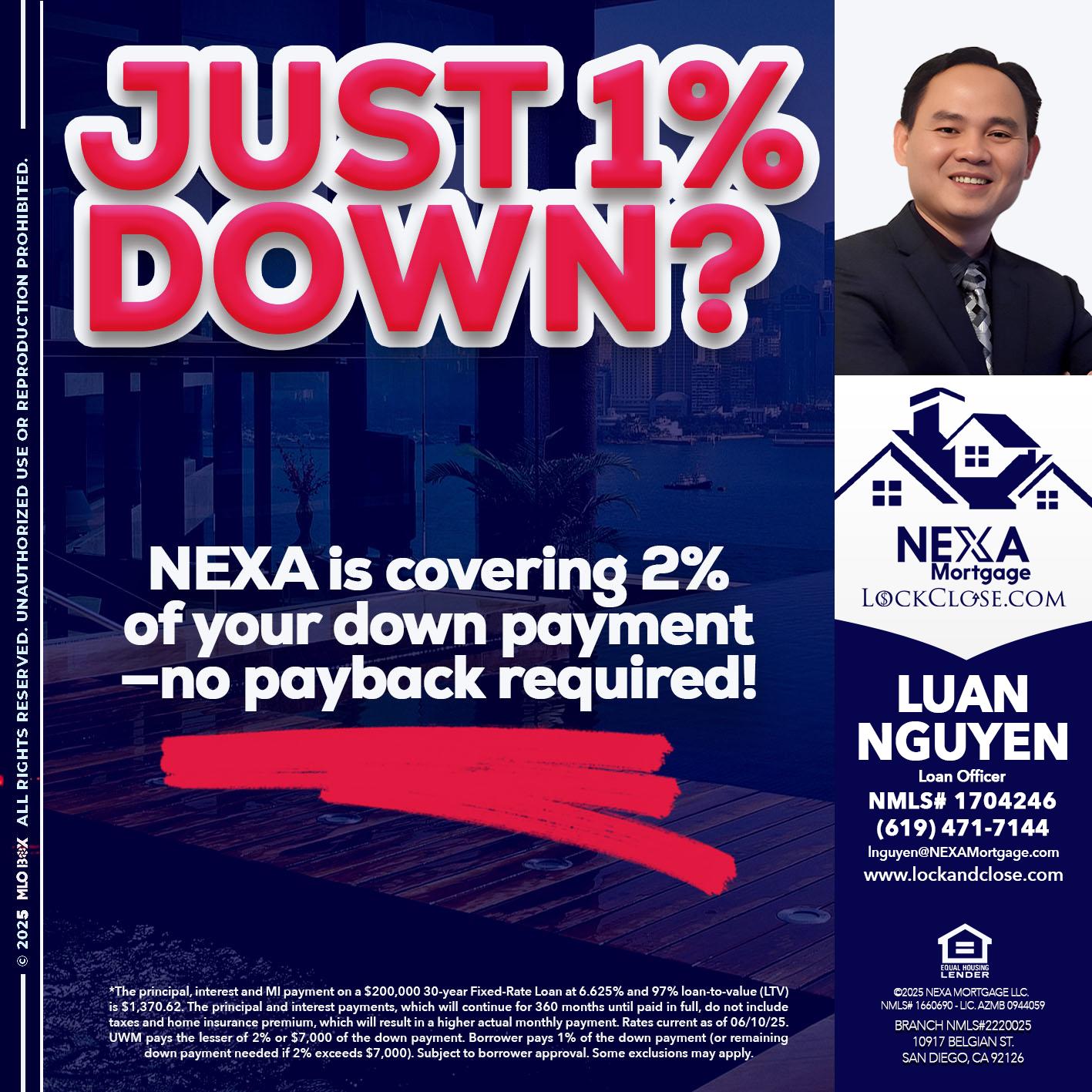 JUST 1% DOWN - Luan Nguyen -Loan Officer
