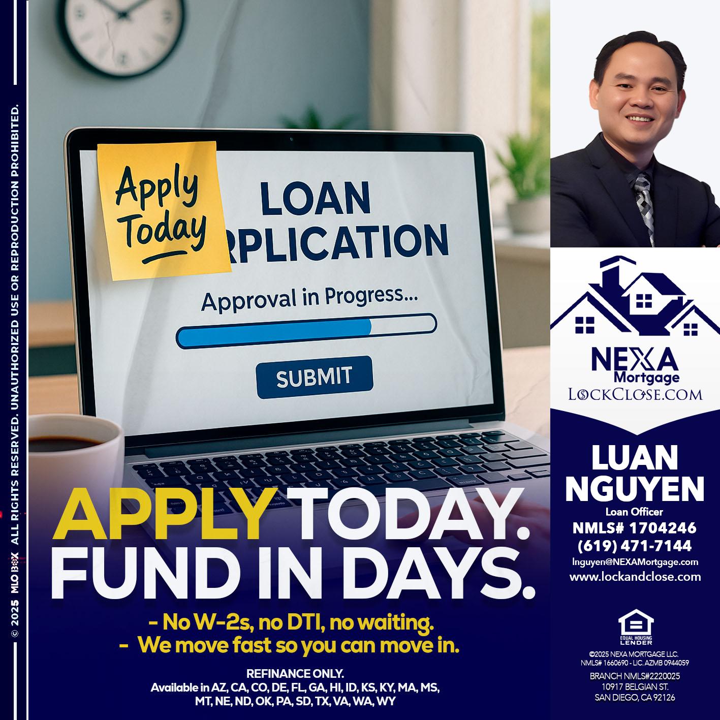 APPLY TODAY - Luan Nguyen -Loan Officer