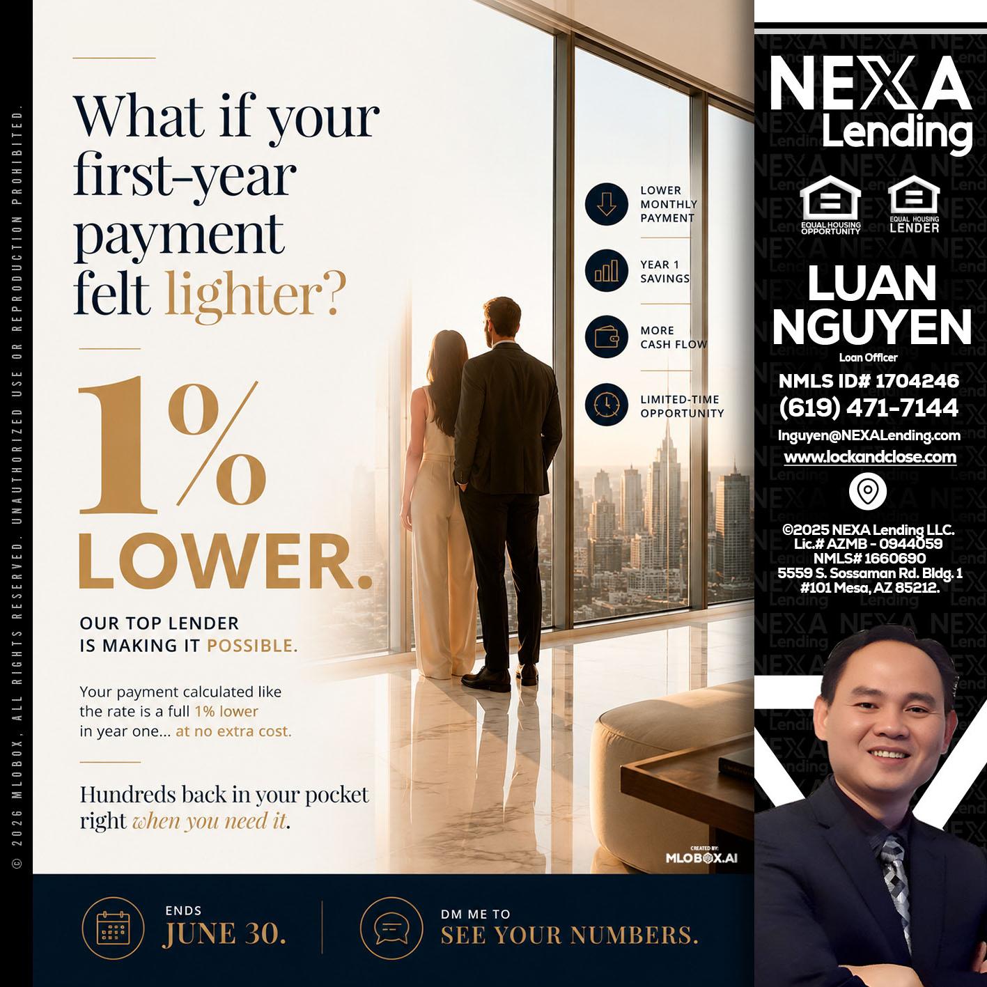 1% lower - Luan Nguyen -Loan Officer